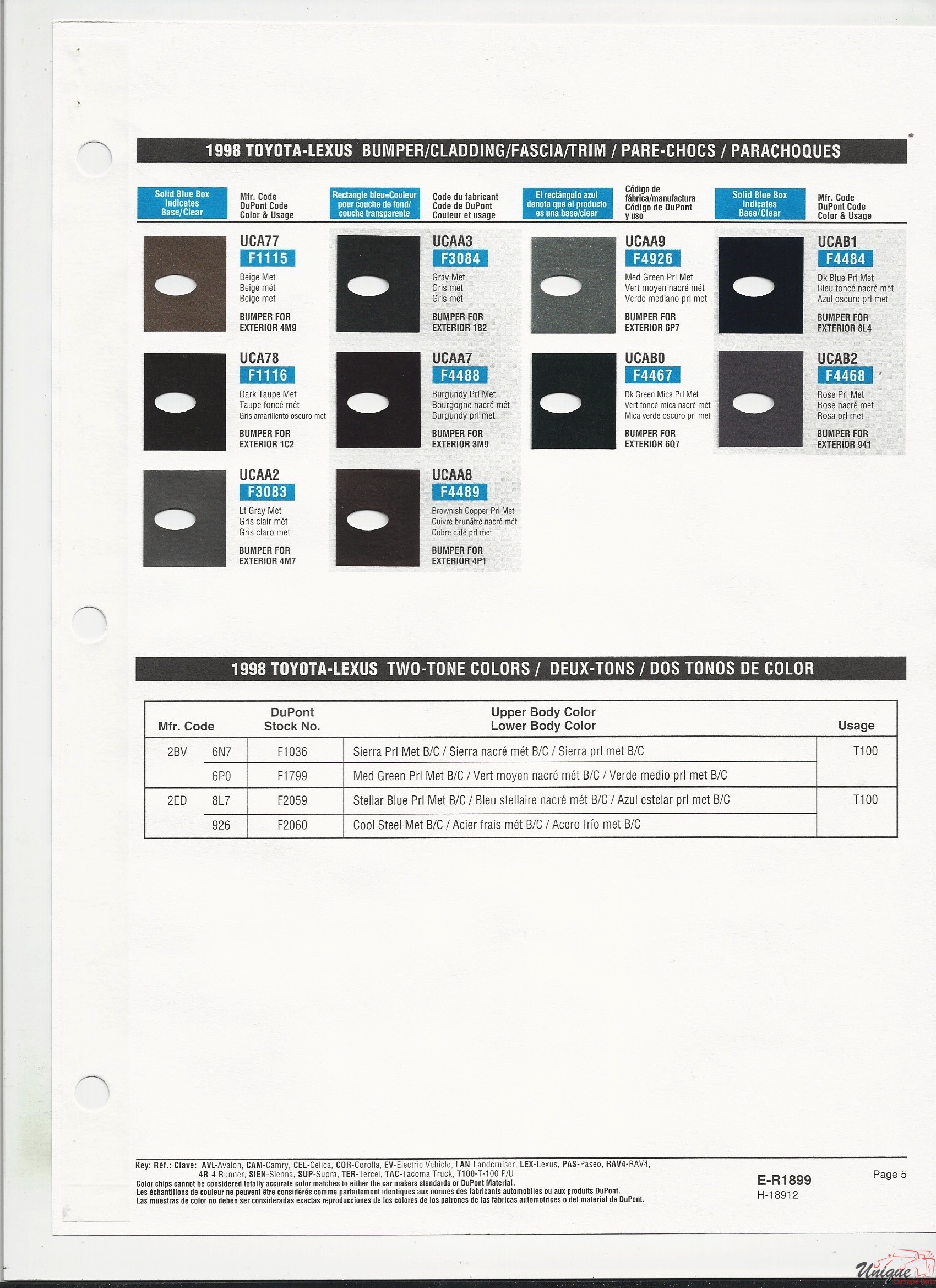 1998 Toyota-4 Paint Charts
